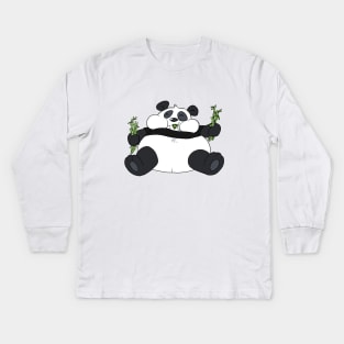 Fatty Panda Eating Bamboo Kids Long Sleeve T-Shirt